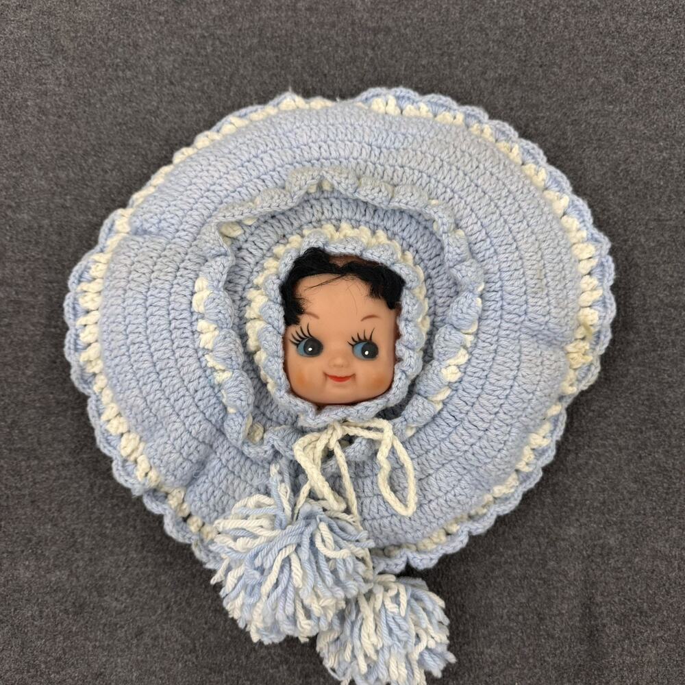 Adorable Pajama Doll 1960's Lavender Cutie Hand Crocheted with Pom Poms